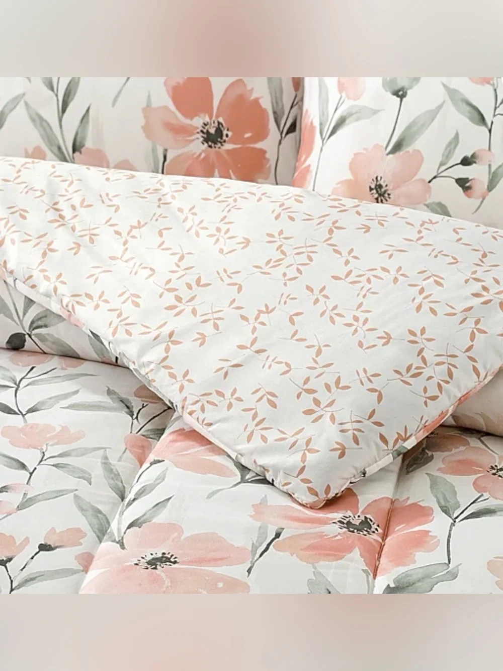 Denise King Floral 3 Piece Comforter Set Coral Peach Green New